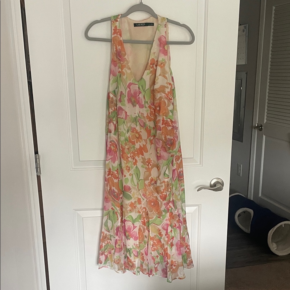 Lauren Ralph Lauren Floral Midi Dress in Pink and Green